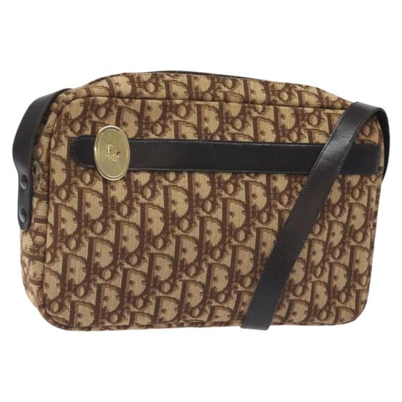 DIOR Trotter Canvas Shoulder Bag Brown Gold - Picture 1 of 12